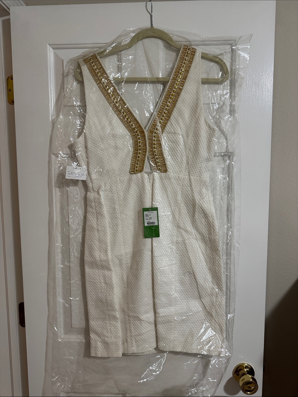 Lilly Pulitzer Cream Sleeveless Dress with Gold Beaded V-Neck